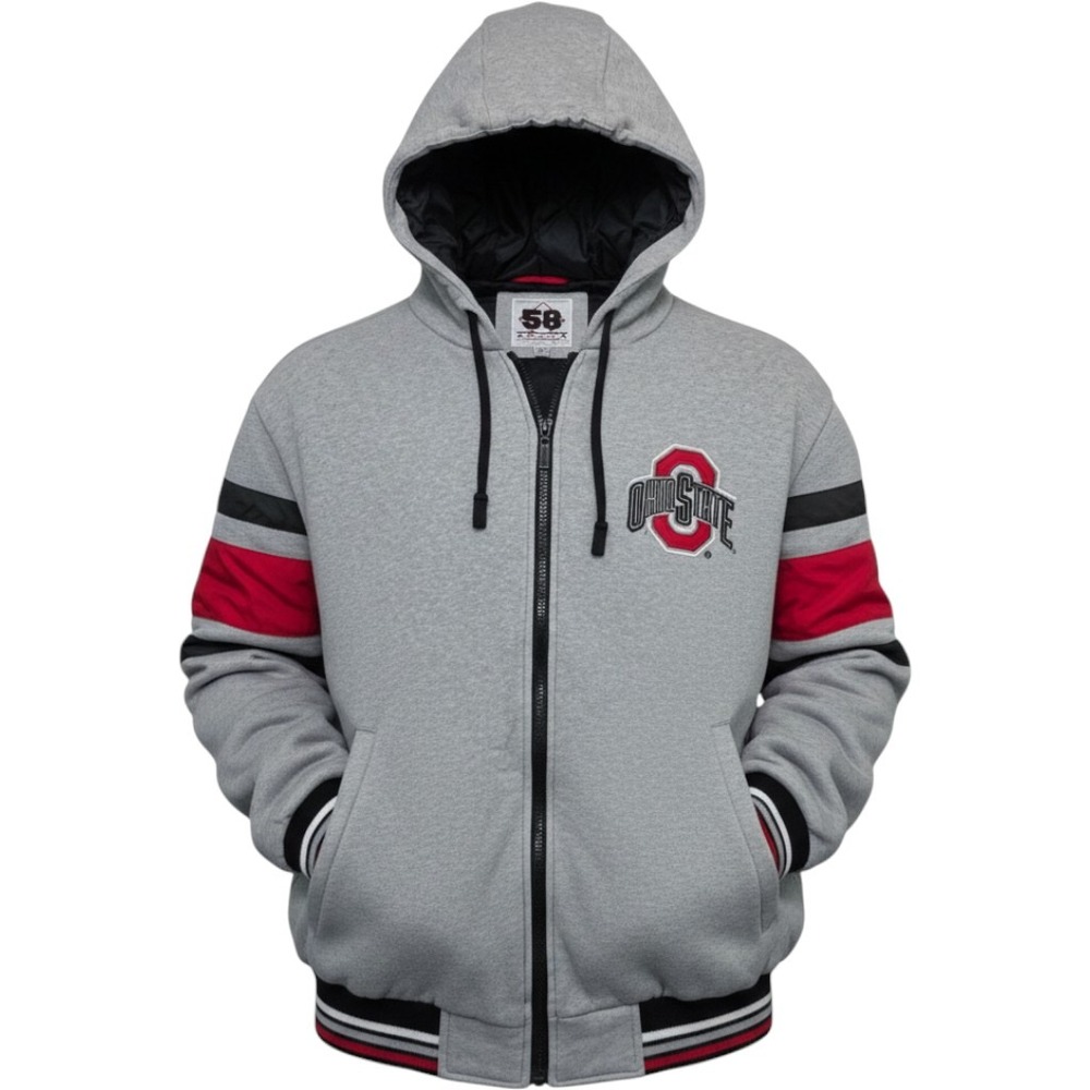 G-III 58 Sports Ohio State Buckeyes Full Zip Hooded Jacket Gray Mens Medium